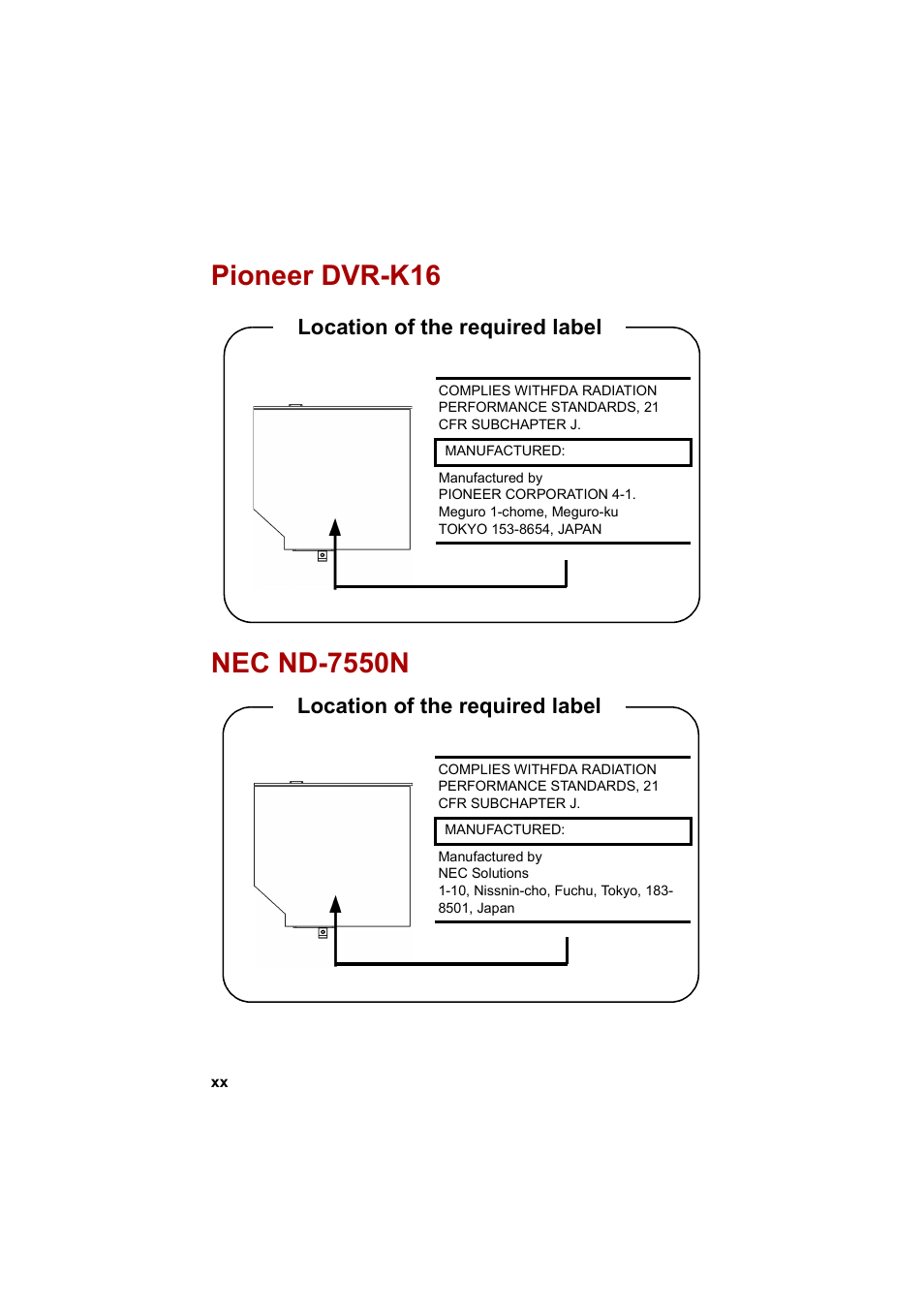 Location of the required label | Cool-Lux A100 User Manual | Page 20 / 248