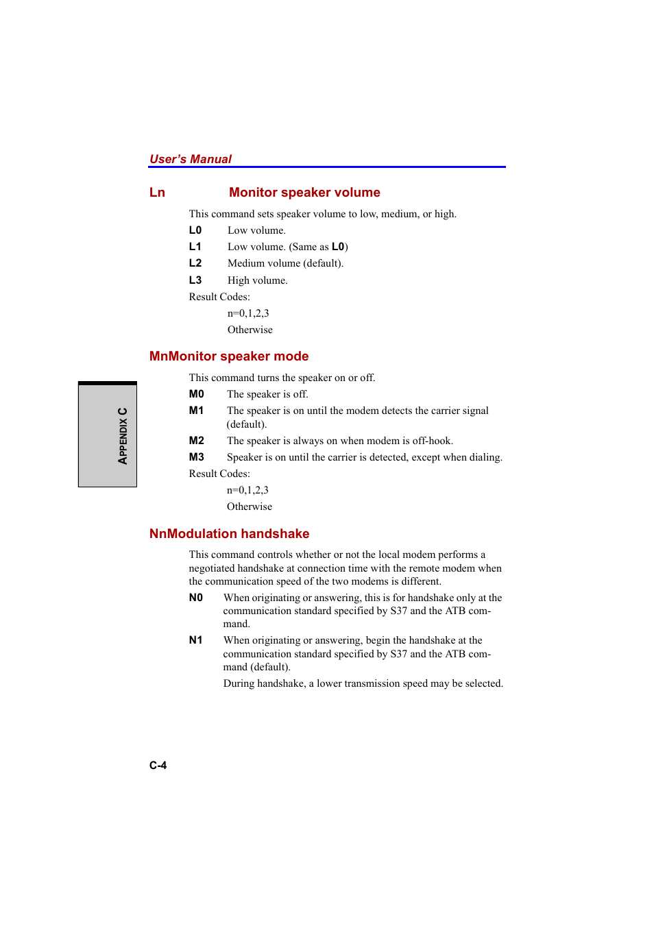Ln monitor speaker volume, Mnmonitor speaker mode, Nnmodulation handshake | Cool-Lux A100 User Manual | Page 200 / 248