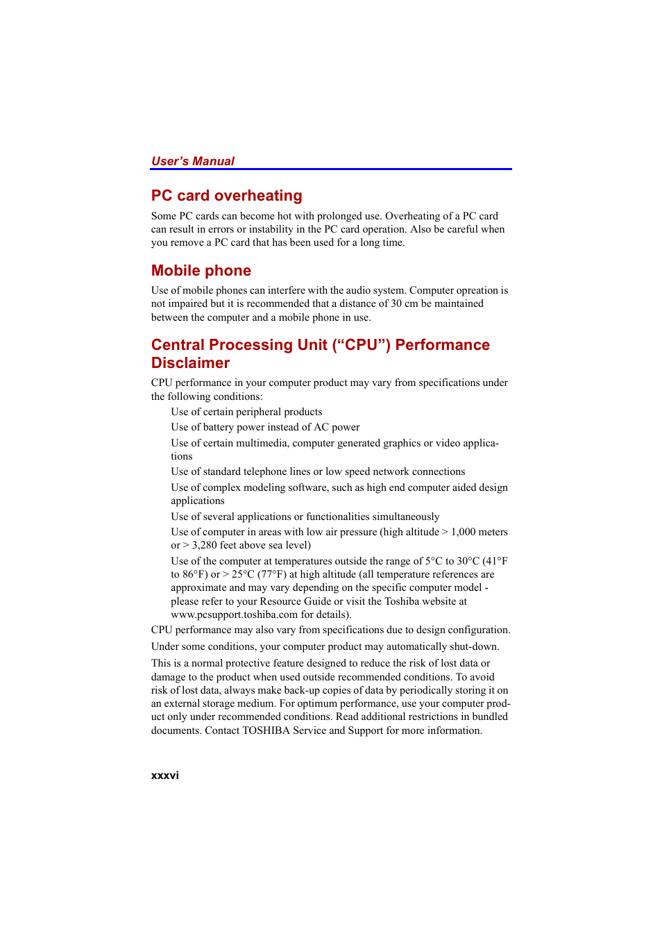Pc card overheating, Mobile phone | Cool-Lux A100 User Manual | Page 36 / 248