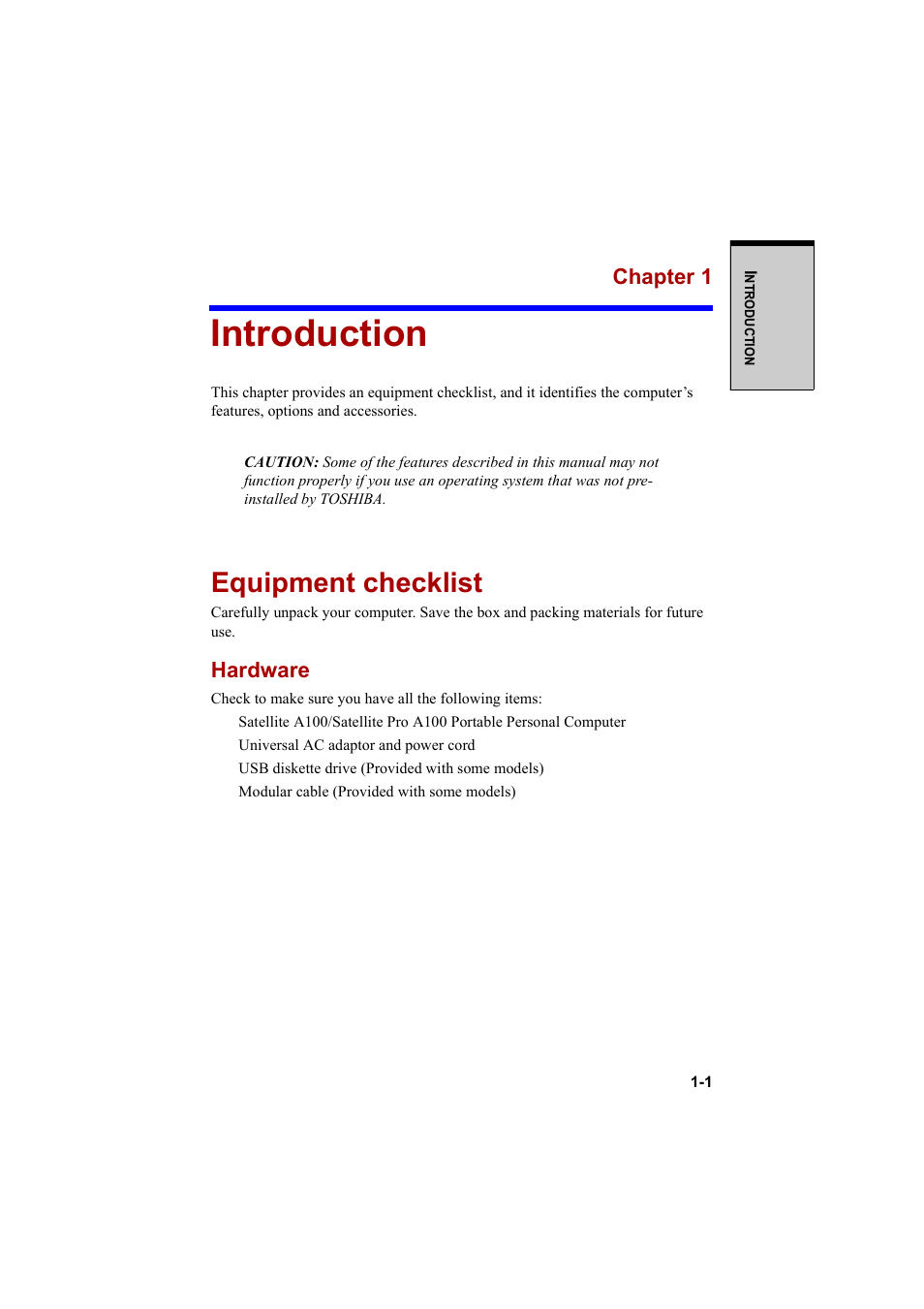 Introduction, Equipment checklist, Chapter 1 | Hardware | Cool-Lux A100 User Manual | Page 39 / 248
