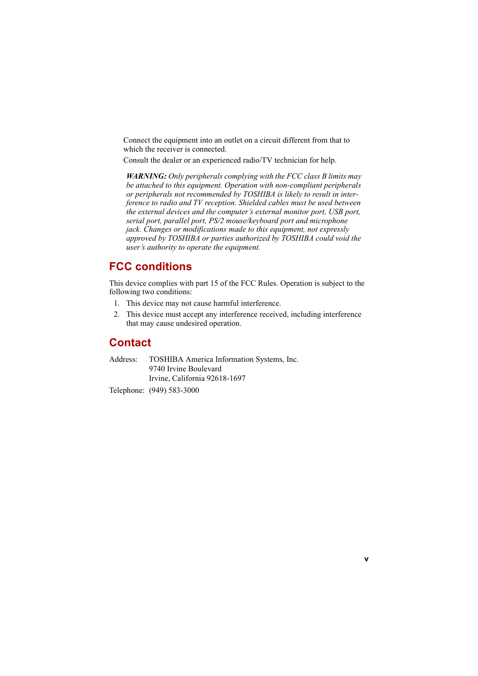 Fcc conditions, Contact | Cool-Lux A100 User Manual | Page 5 / 248