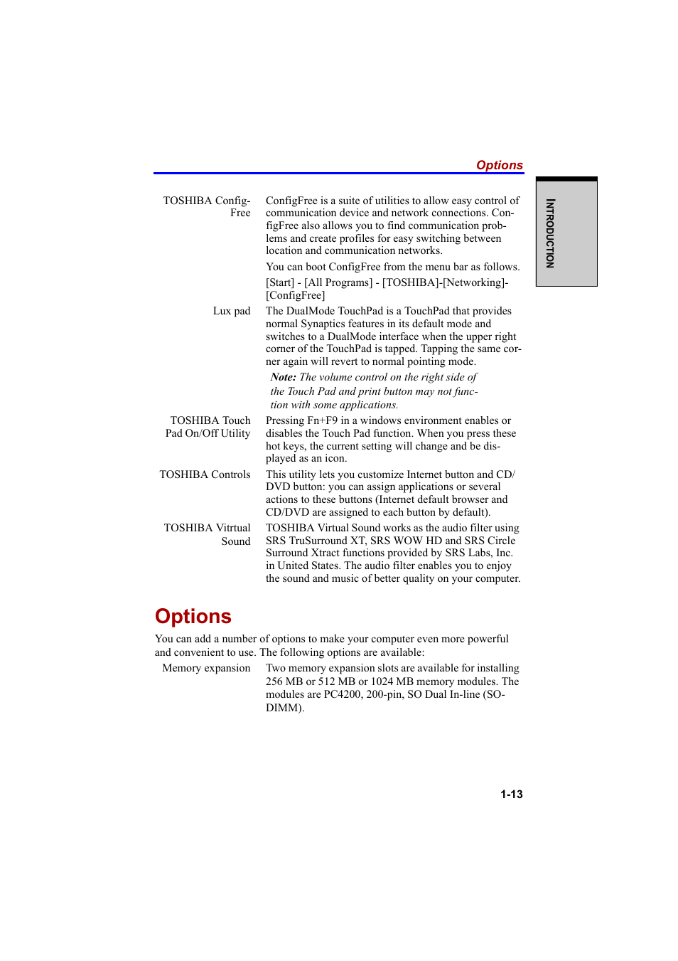 Options | Cool-Lux A100 User Manual | Page 51 / 248