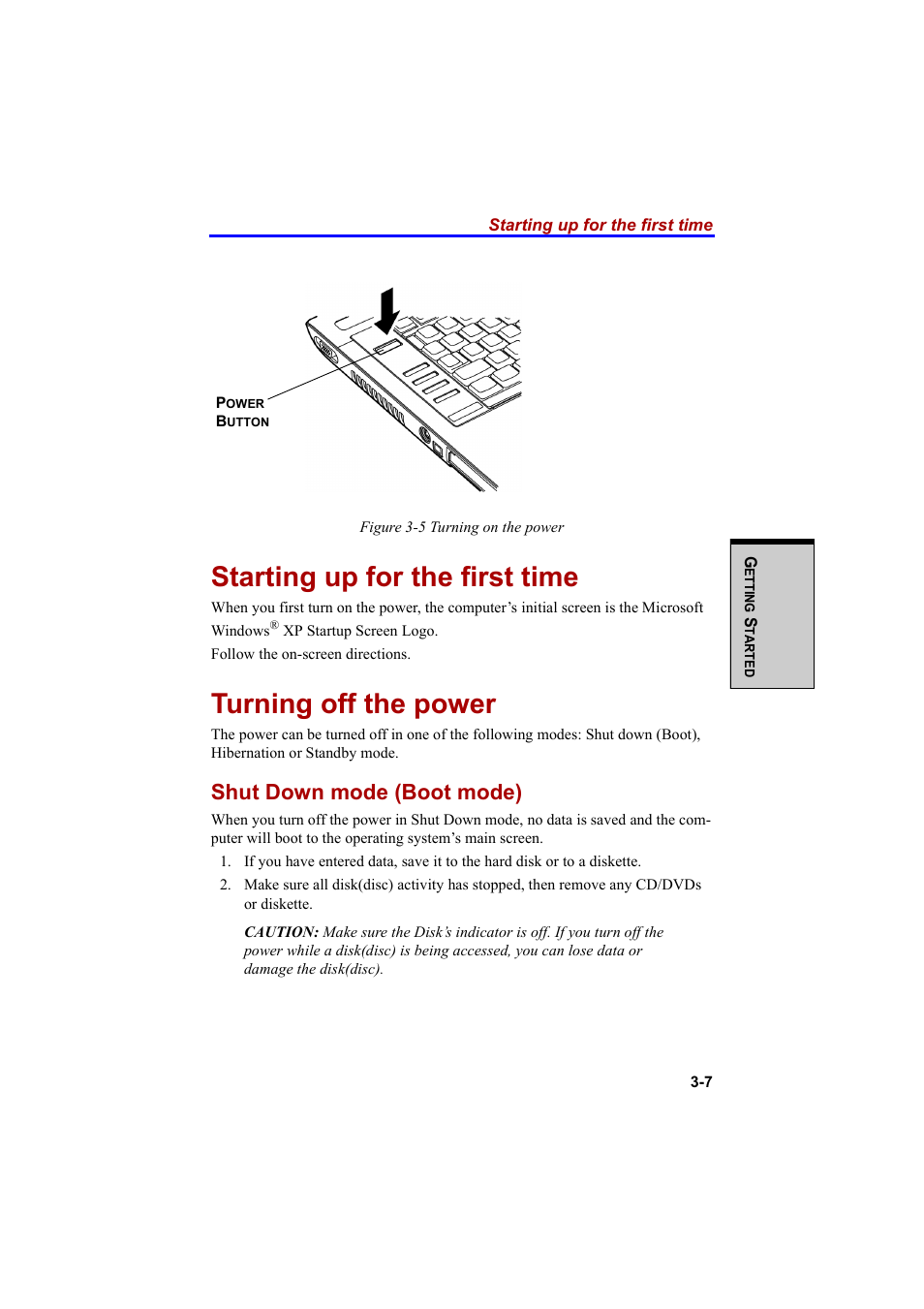 Starting up for the first time, Turning off the power, Shut down mode (boot mode) | Cool-Lux A100 User Manual | Page 75 / 248