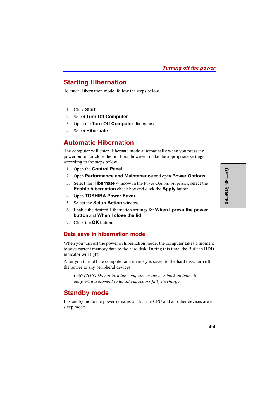 Starting hibernation, Automatic hibernation, Standby mode | Cool-Lux A100 User Manual | Page 77 / 248