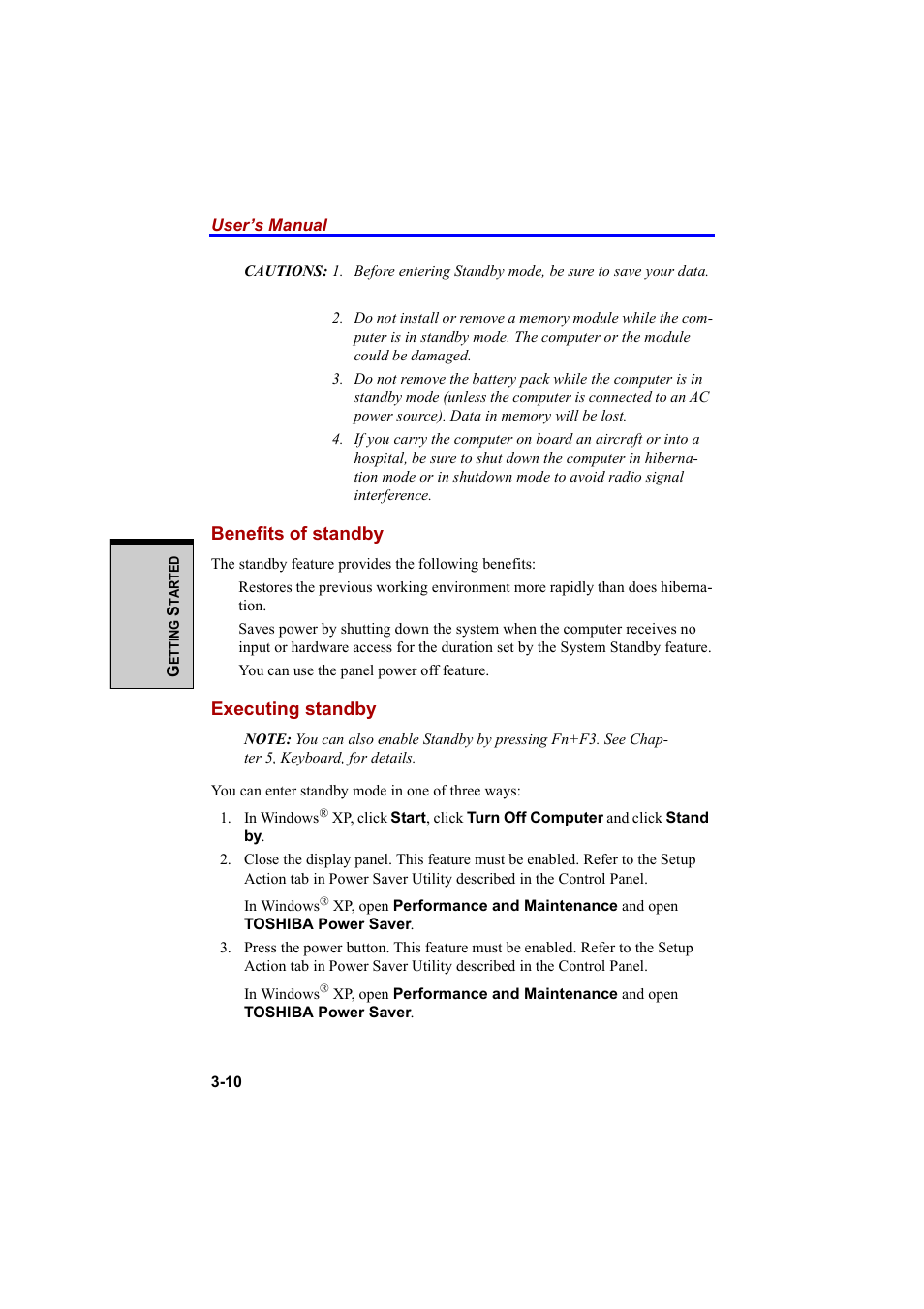 Benefits of standby, Executing standby | Cool-Lux A100 User Manual | Page 78 / 248