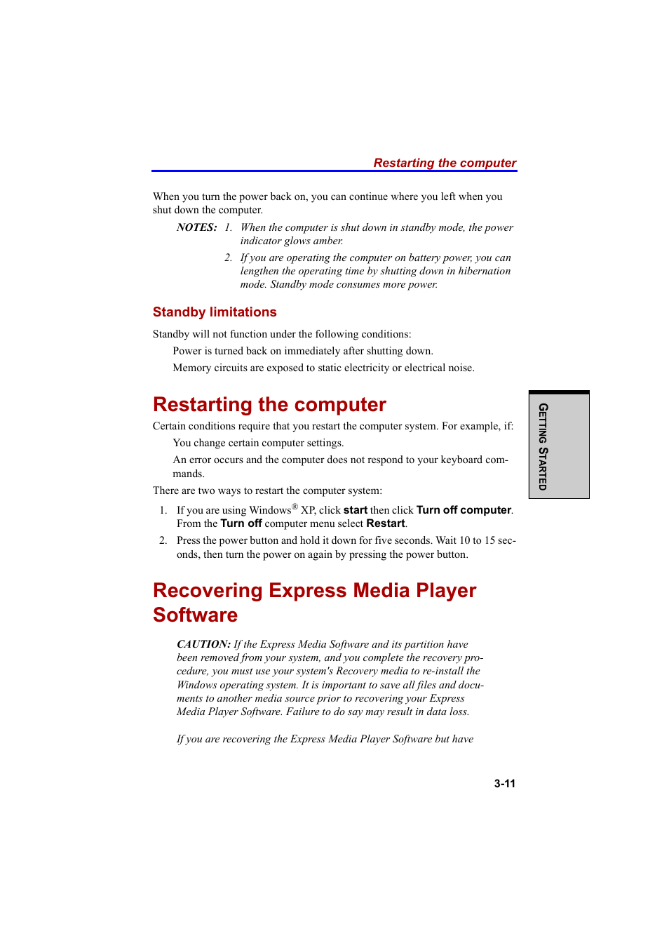 Restarting the computer, Recovering express media player software | Cool-Lux A100 User Manual | Page 79 / 248