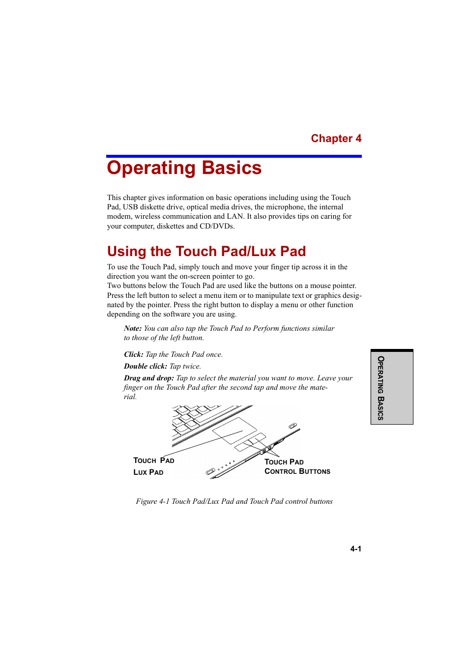 Operating basics, Using the touch pad/lux pad, Chapter 4 | Cool-Lux A100 User Manual | Page 83 / 248