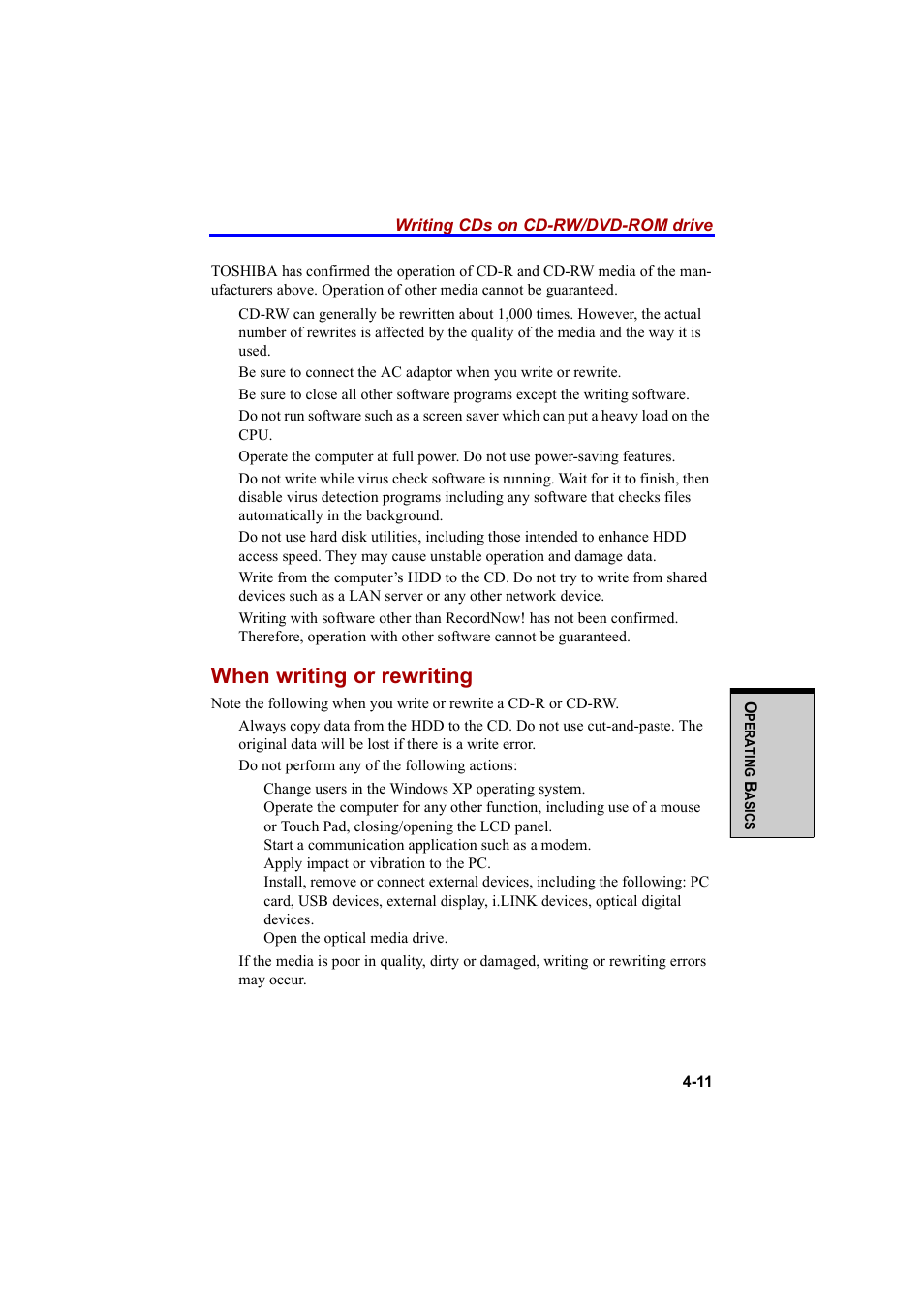 When writing or rewriting | Cool-Lux A100 User Manual | Page 93 / 248