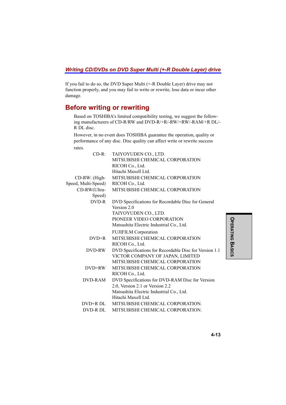 Before writing or rewriting | Cool-Lux A100 User Manual | Page 95 / 248