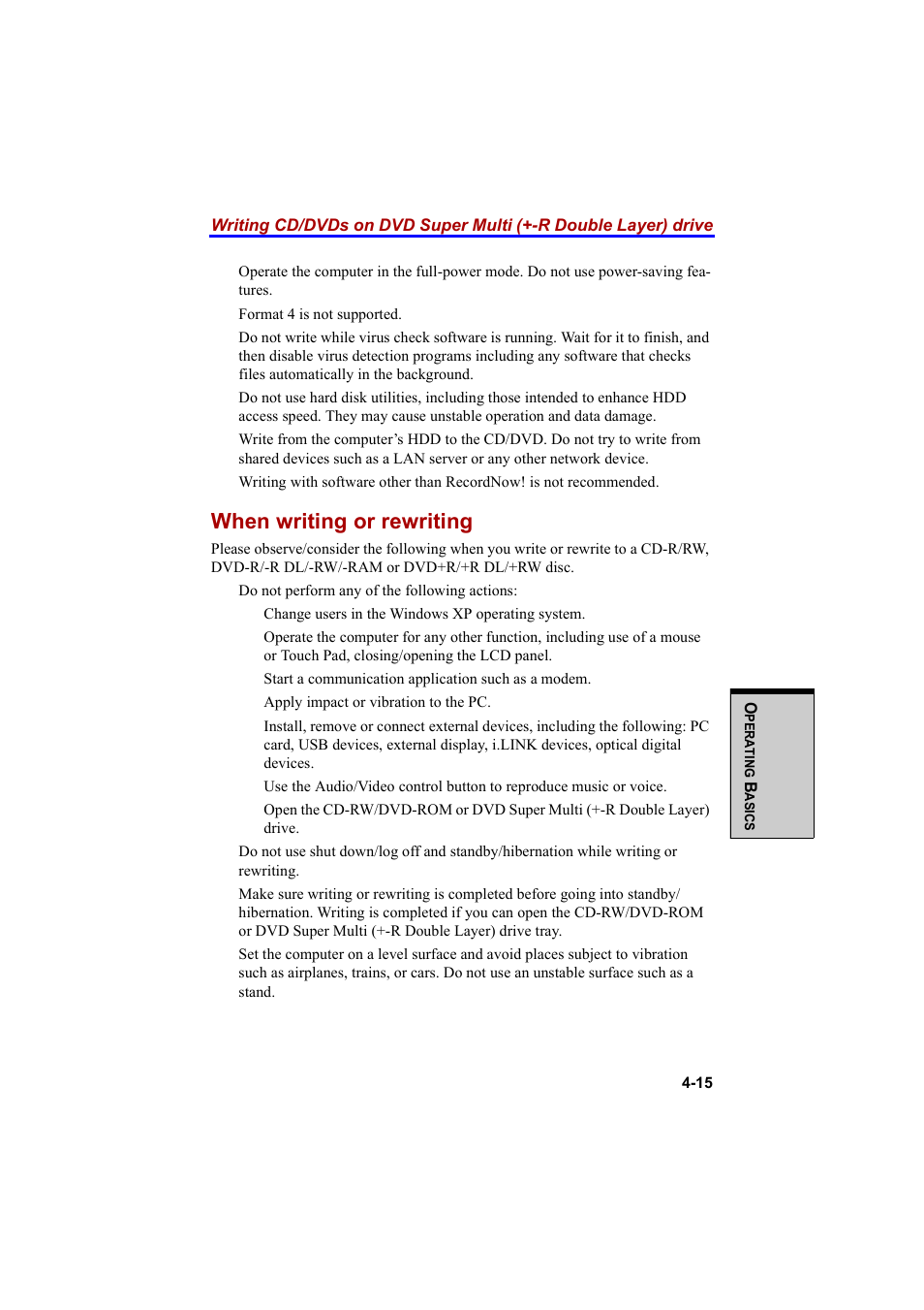 When writing or rewriting | Cool-Lux A100 User Manual | Page 97 / 248