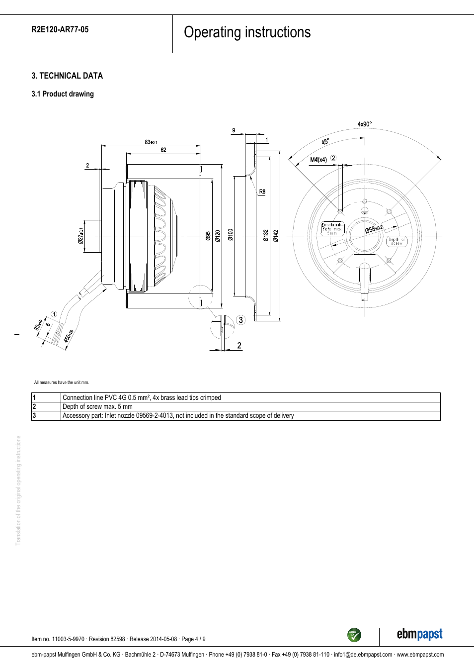 Operating instructions | ebm-papst R2E120-AR77-05 User Manual | Page 4 / 9