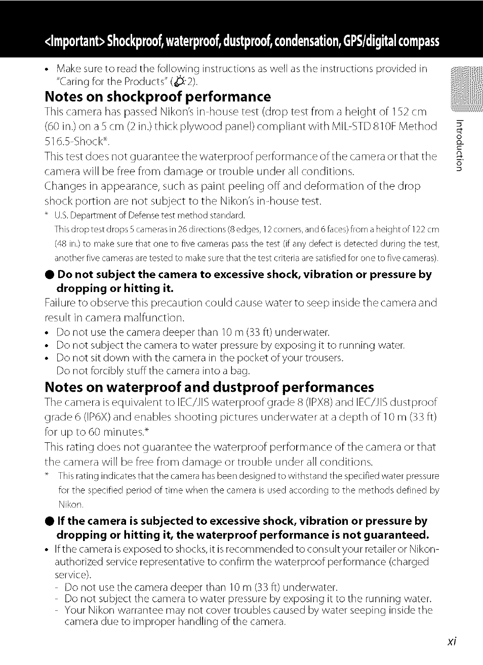 Notes on shockproof performance, Notes on waterproof and dustproof performances | Nikon COOLPIX  AW100 User Manual | Page 13 / 75