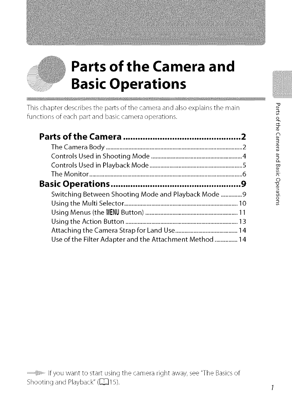 Parts of the camera and basic operations, Parts of the camera, Basic operations | Lenu | Nikon COOLPIX  AW100 User Manual | Page 25 / 75