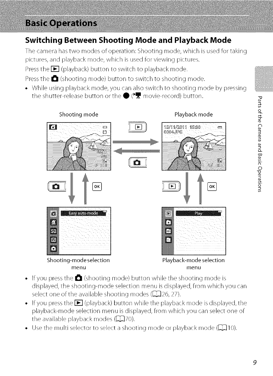 Basic operations, Switching between shooting mode and playback mode | Nikon COOLPIX  AW100 User Manual | Page 33 / 75