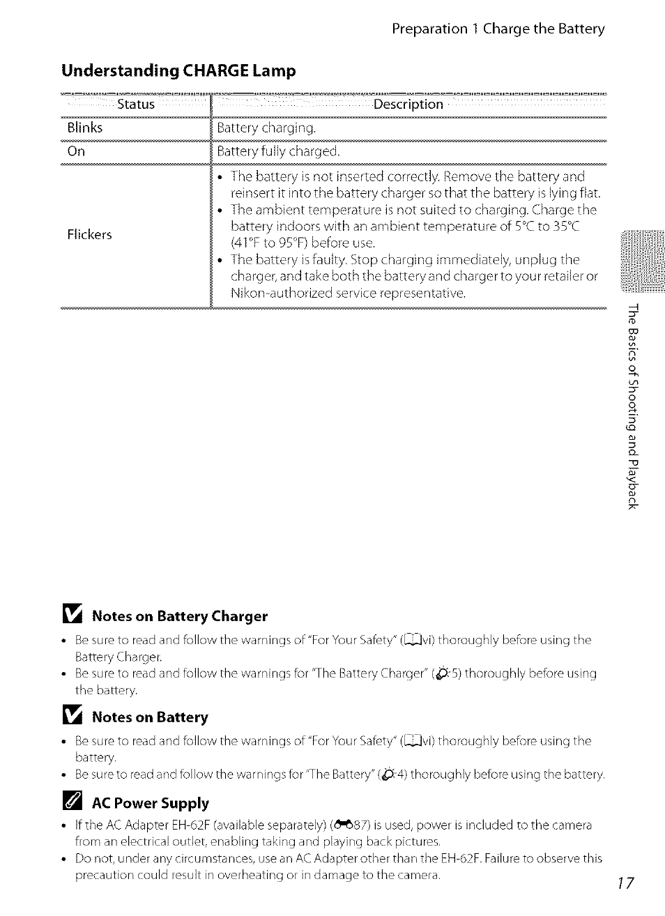 Understanding charge lamp, A notes on battery charger, A notes on battery | Nikon COOLPIX  AW100 User Manual | Page 41 / 75