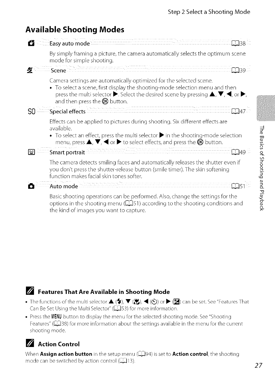 Available shooting modes, B features that are available in shooting mode | Nikon COOLPIX  AW100 User Manual | Page 51 / 75