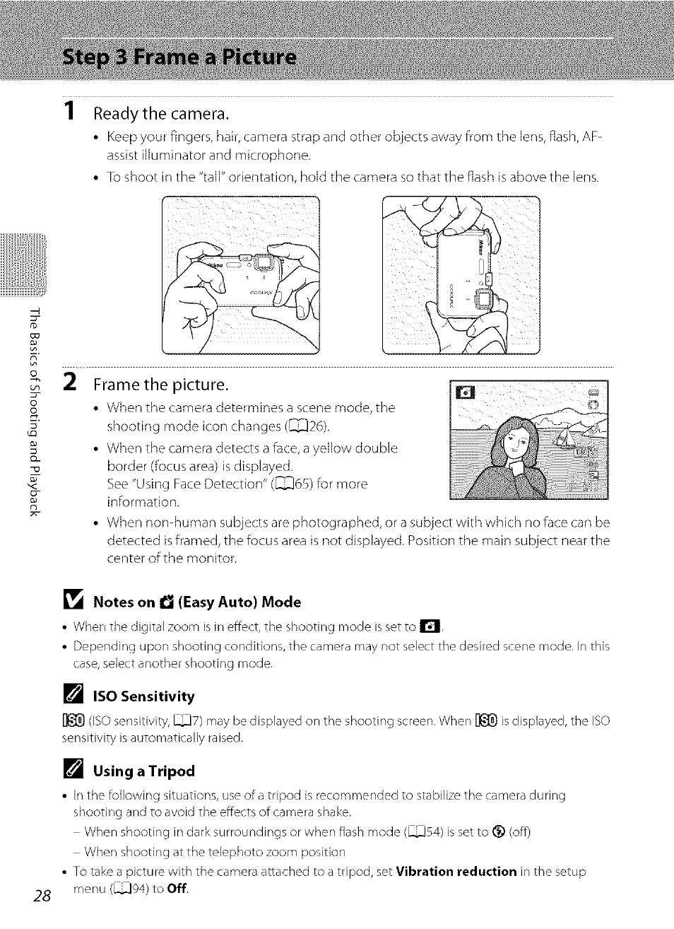 Step 3 frame a picture, 1 ready the camera, Z frame the picture | C notes on (easy auto) mode | Nikon COOLPIX  AW100 User Manual | Page 52 / 75