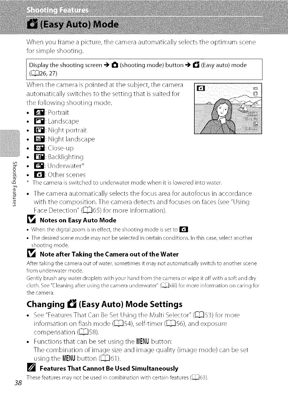 Easy auto) mode, Is . es, Changing £1 (easy auto) mode settings | Ci (easy auto) mode, Changing (easy auto) mode settings, Lenu | Nikon COOLPIX  AW100 User Manual | Page 62 / 75