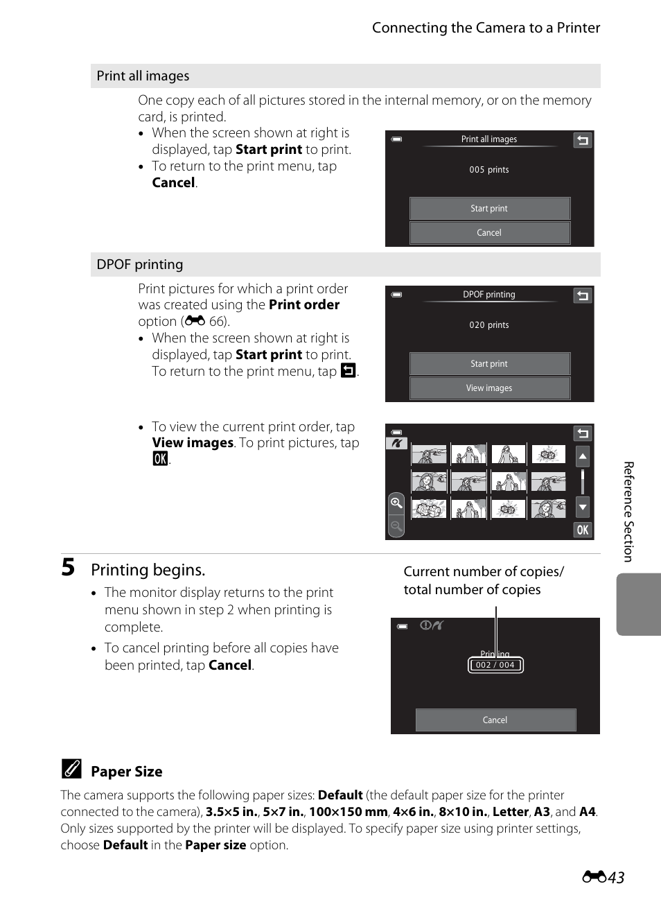 Printing begins | COOLPIX by Nikon S100 User Manual | Page 151 / 236