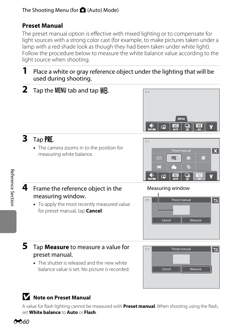 E “preset manual, E 60) for | COOLPIX by Nikon S100 User Manual | Page 168 / 236