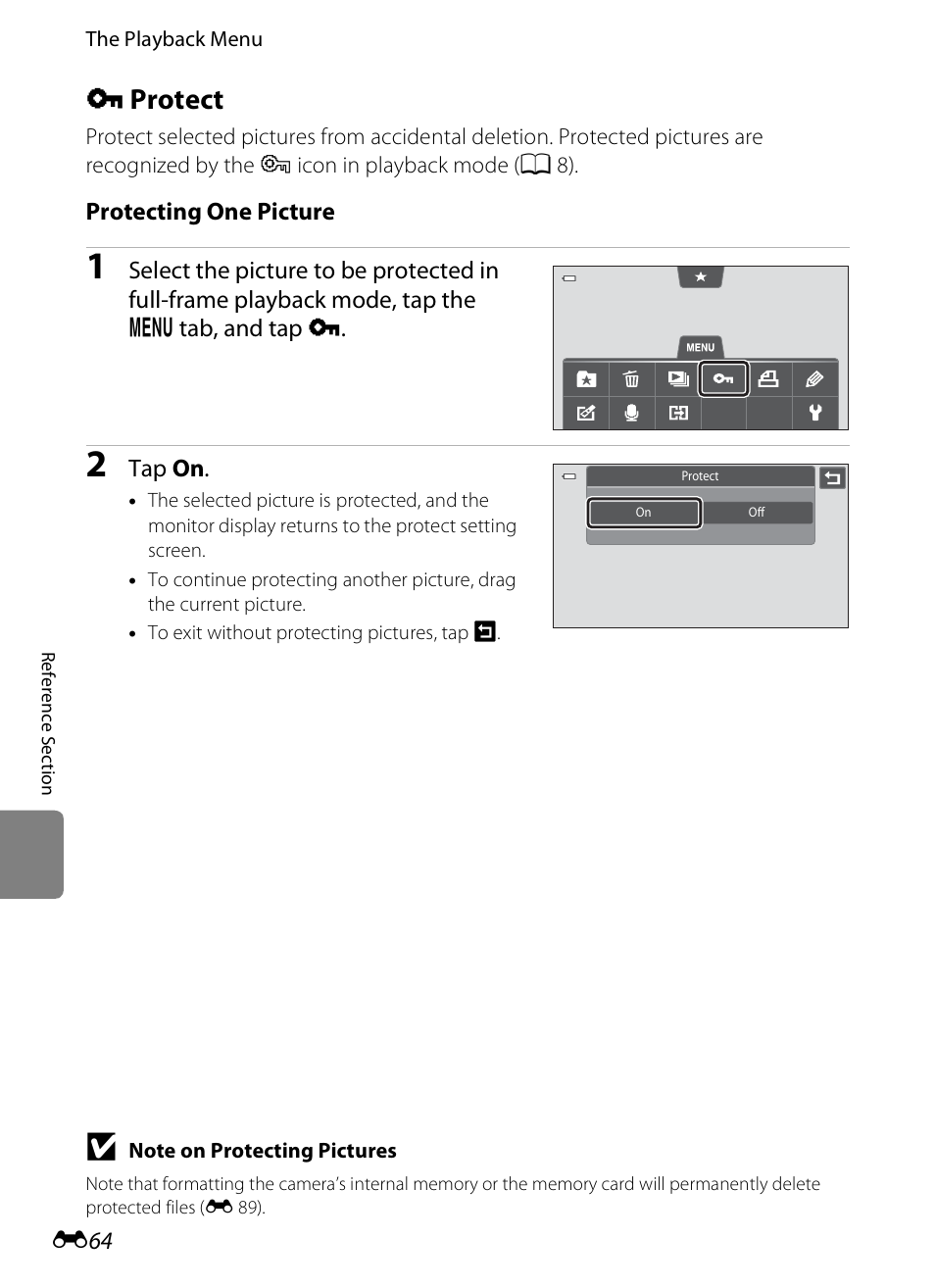 Protect, D protect, E 64 | E 64) | COOLPIX by Nikon S100 User Manual | Page 172 / 236