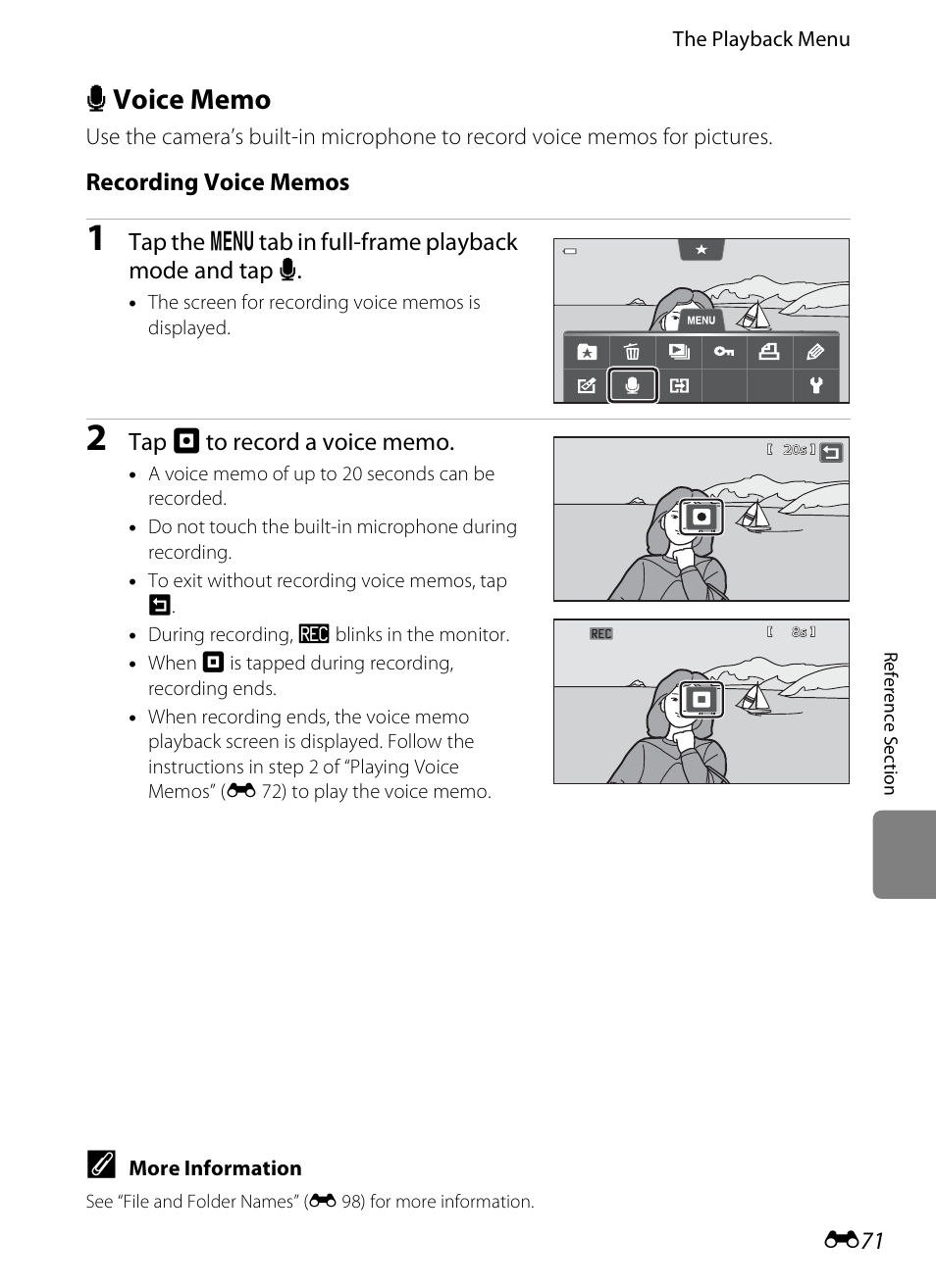 Voice memo, E 71 | COOLPIX by Nikon S100 User Manual | Page 179 / 236