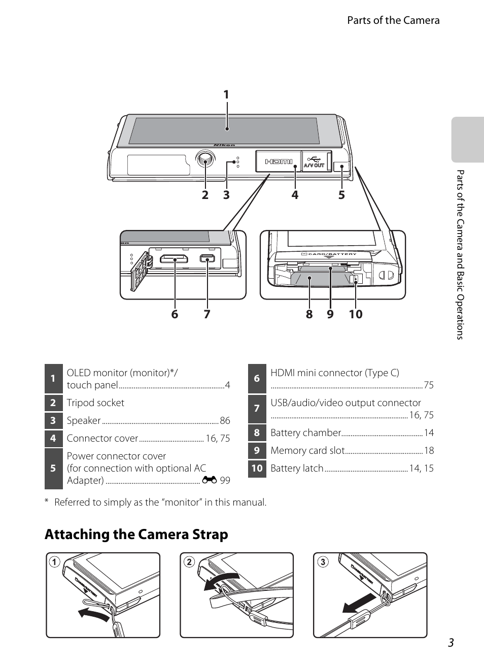 Attaching the camera strap | COOLPIX by Nikon S100 User Manual | Page 21 / 236