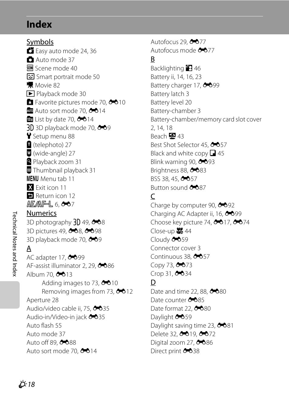 Index, F 18 | COOLPIX by Nikon S100 User Manual | Page 230 / 236