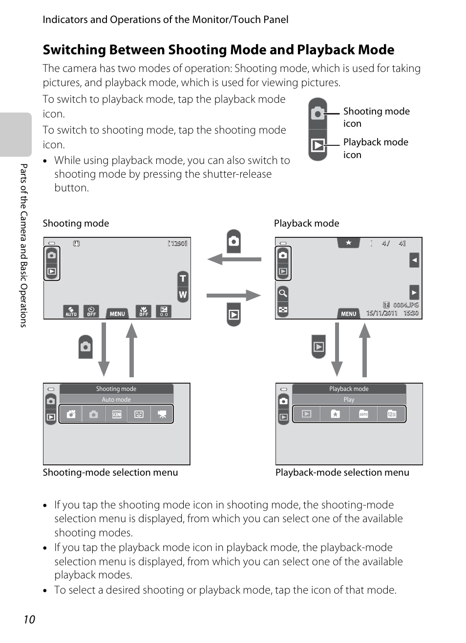 Switching between shooting mode and playback mode | COOLPIX by Nikon S100 User Manual | Page 28 / 236