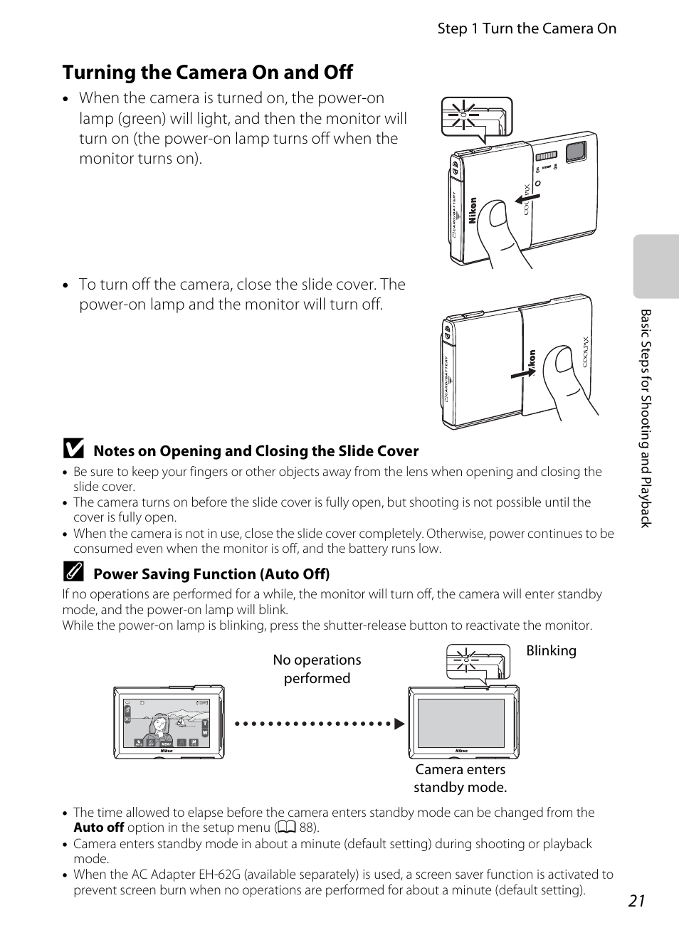 Turning the camera on and off | COOLPIX by Nikon S100 User Manual | Page 39 / 236