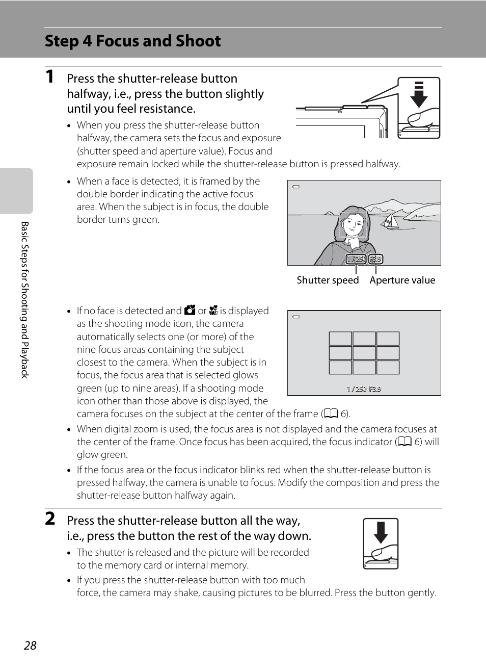 Step 4 focus and shoot | COOLPIX by Nikon S100 User Manual | Page 46 / 236