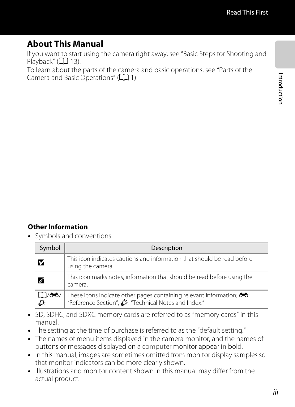 About this manual | COOLPIX by Nikon S100 User Manual | Page 5 / 236