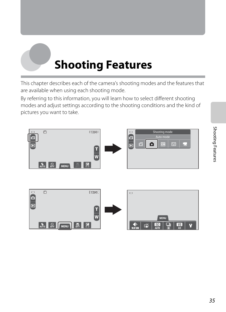 Shooting features, A 35) | COOLPIX by Nikon S100 User Manual | Page 53 / 236