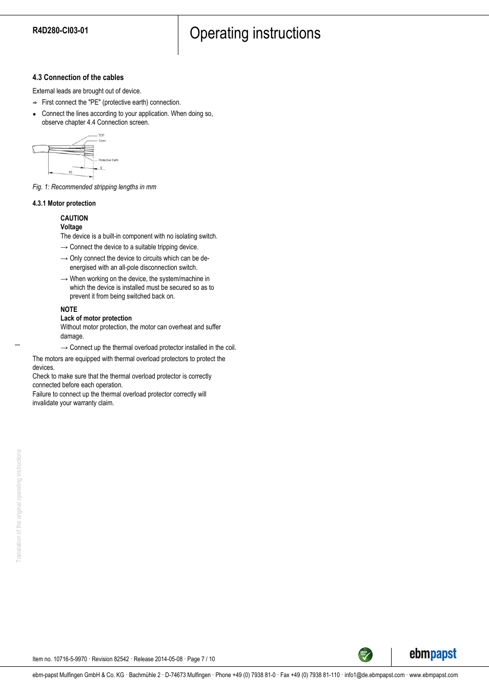 Operating instructions | ebm-papst R4D280-CI03-01 User Manual | Page 7 / 10