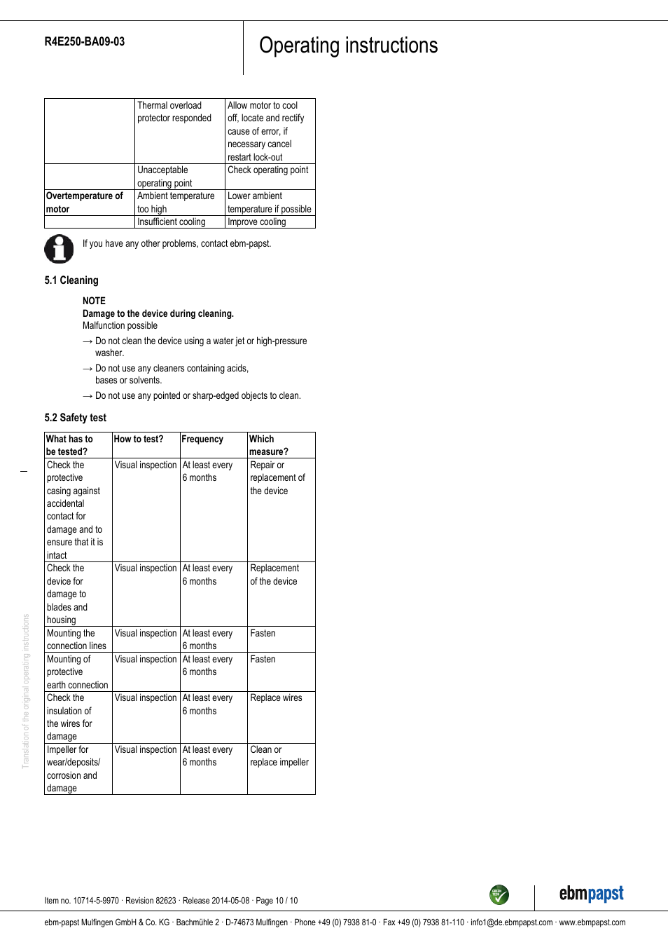Operating instructions | ebm-papst R4E250-BA09-03 User Manual | Page 10 / 10