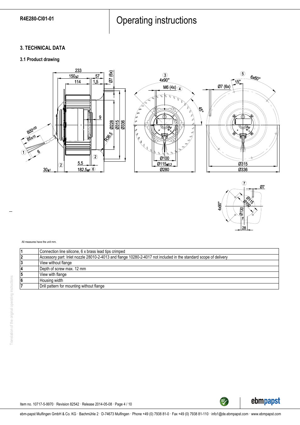 Operating instructions | ebm-papst R4E280-CI01-01 User Manual | Page 4 / 10