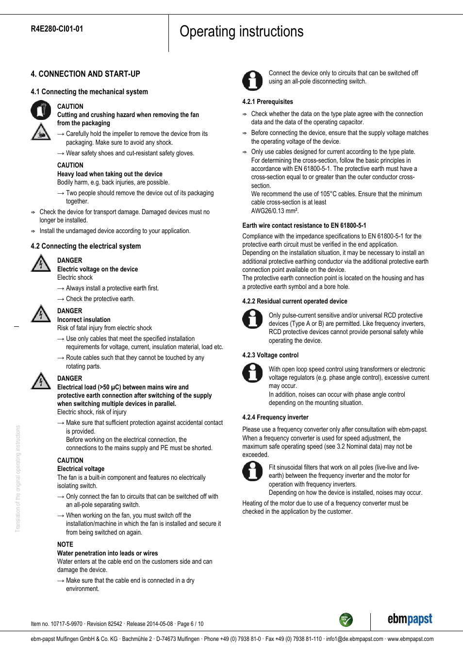 Operating instructions | ebm-papst R4E280-CI01-01 User Manual | Page 6 / 10