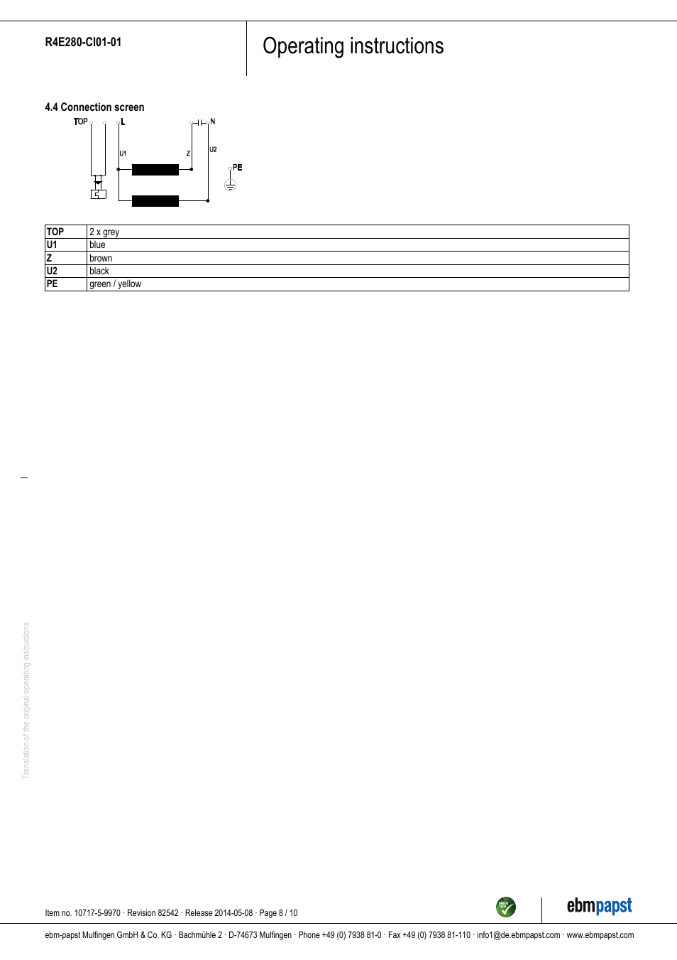 Operating instructions | ebm-papst R4E280-CI01-01 User Manual | Page 8 / 10