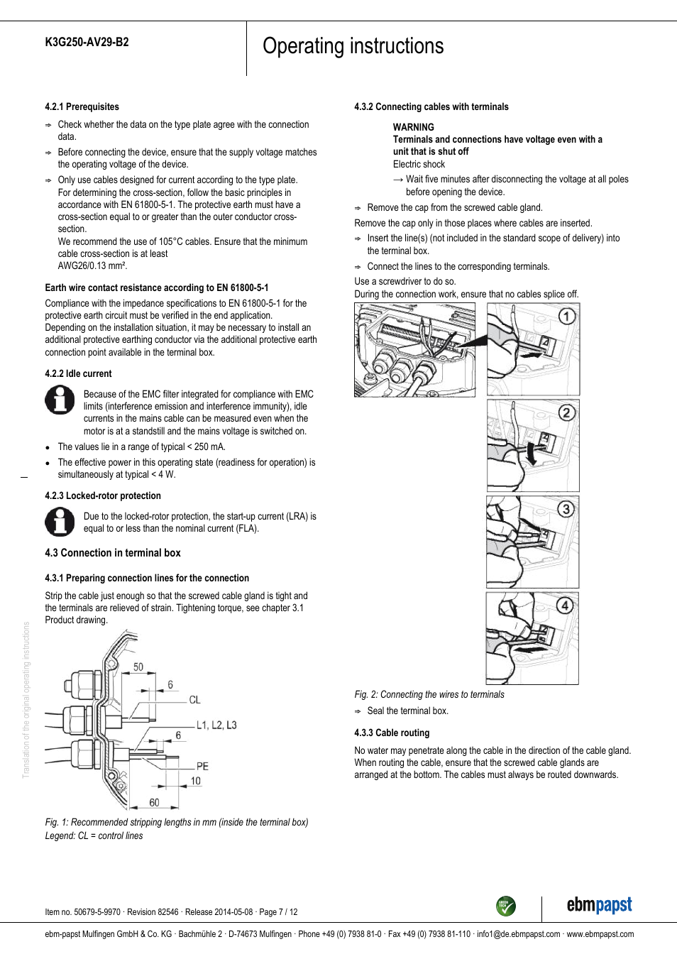 Operating instructions | ebm-papst K3G250-AV29-B2 User Manual | Page 7 / 12