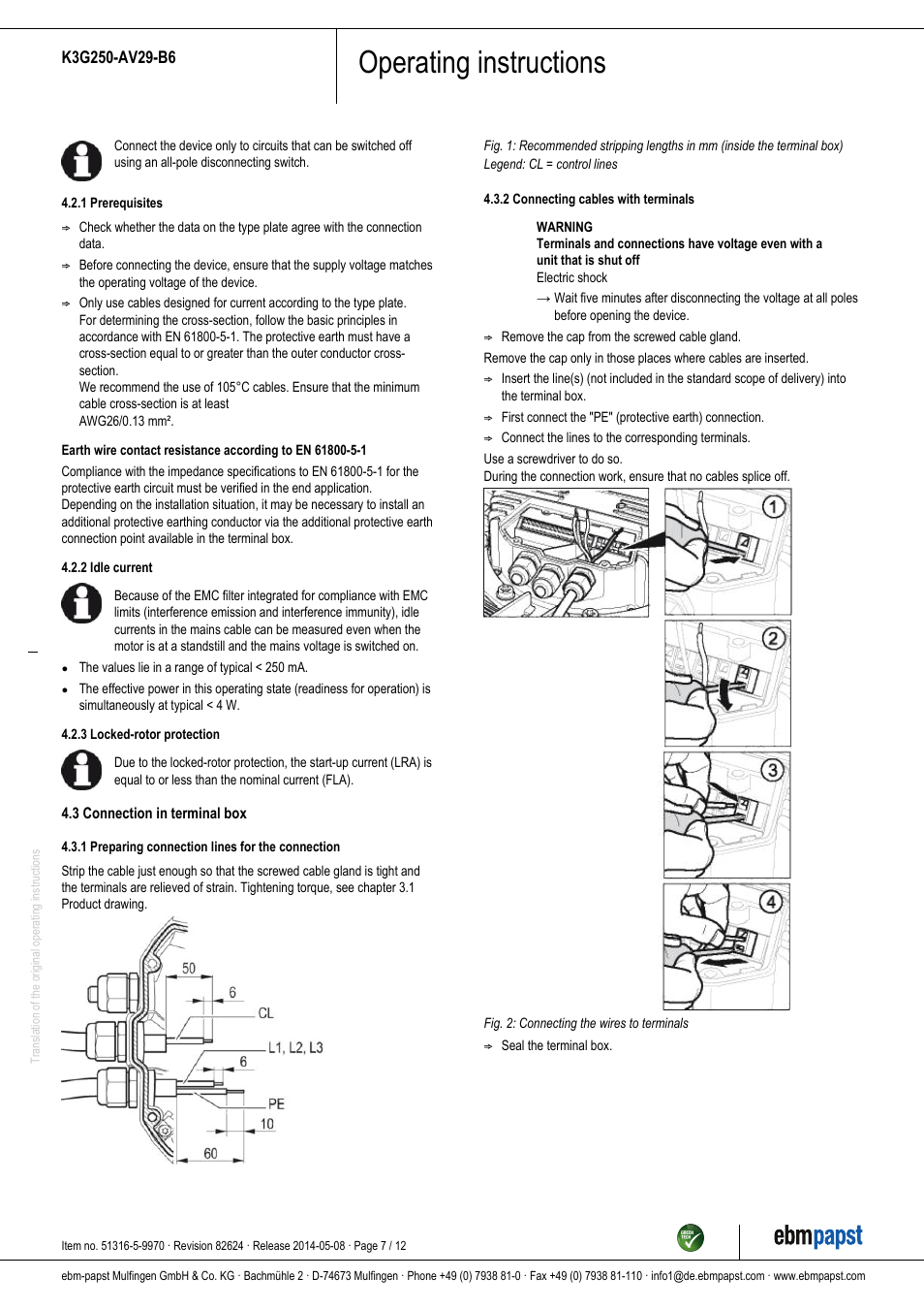 Operating instructions | ebm-papst K3G250-AV29-B6 User Manual | Page 7 / 12