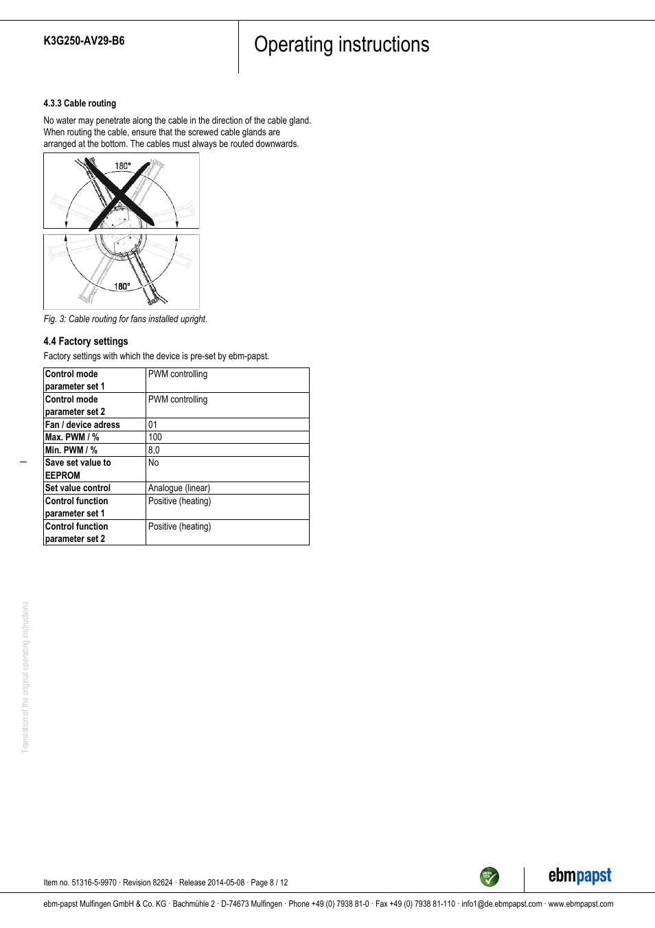 Operating instructions | ebm-papst K3G250-AV29-B6 User Manual | Page 8 / 12