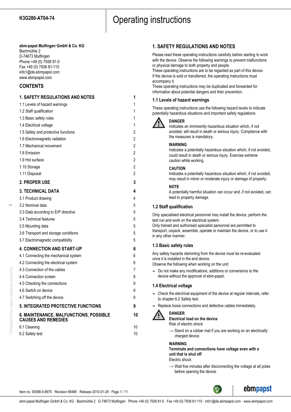 ebm-papst K3G280-AT04-74 User Manual | 11 pages