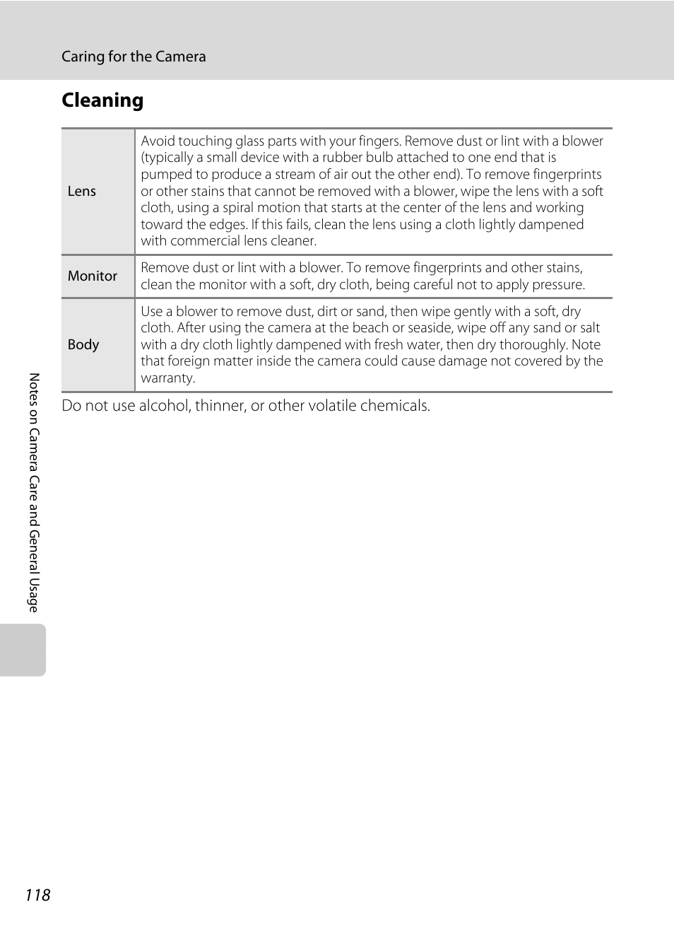 Cleaning | Nikon L105 User Manual | Page 130 / 152