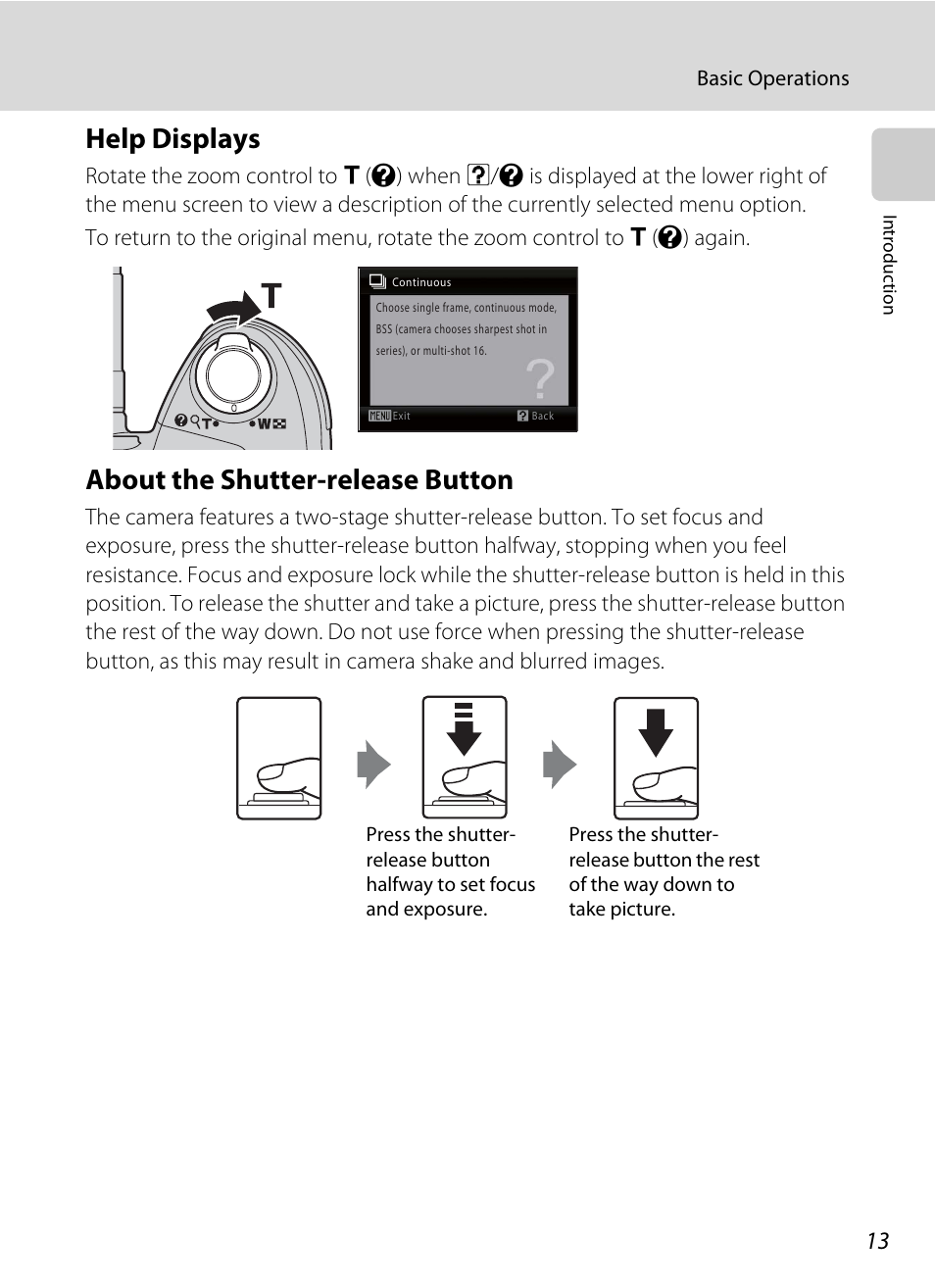 Help displays, About the shutter-release button, Help displays about the shutter-release button | Nikon L105 User Manual | Page 25 / 152