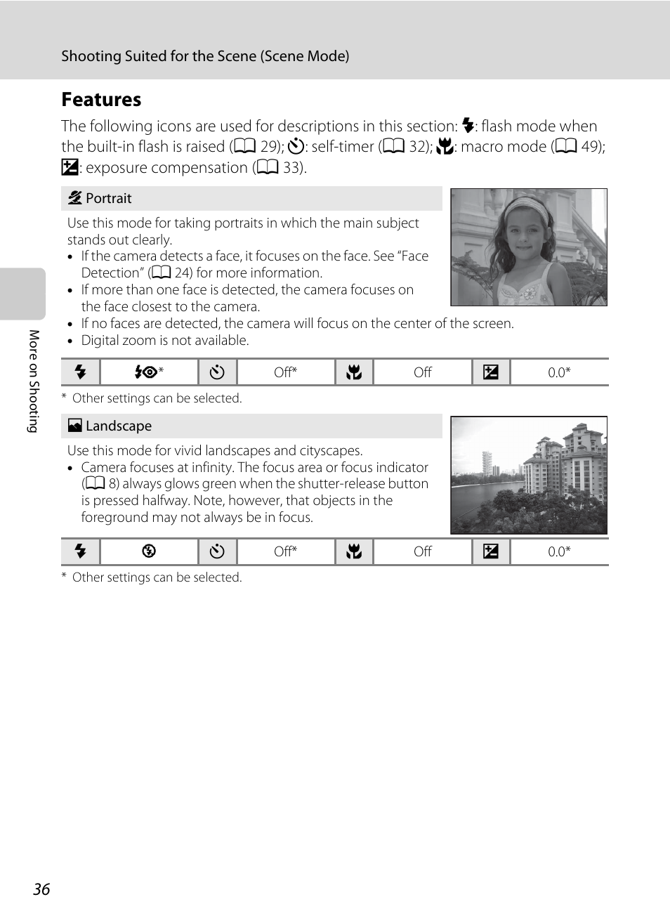 Features, A 36) | Nikon L105 User Manual | Page 48 / 152