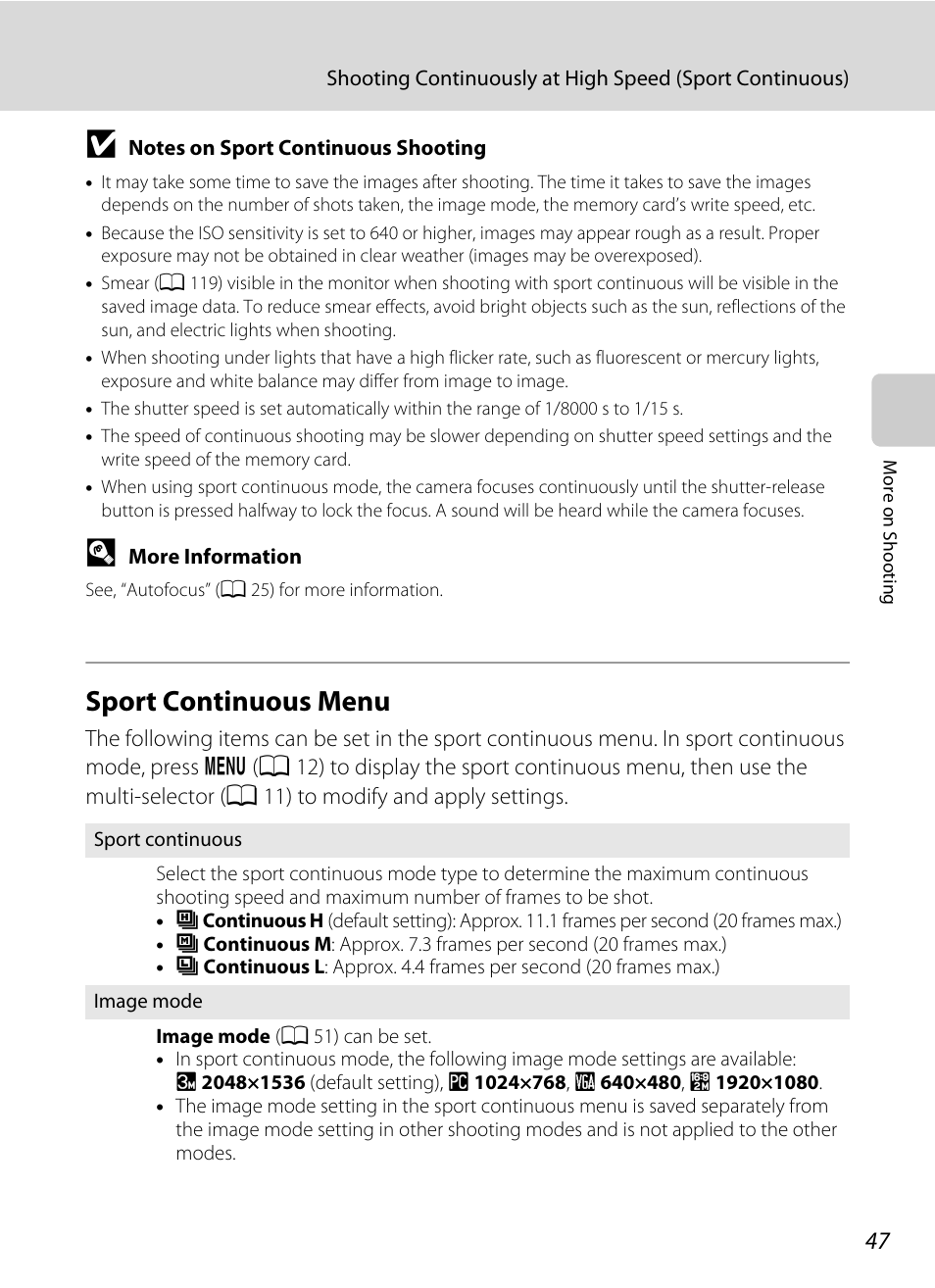 Sport continuous menu, A 47, A 47) | Nikon L105 User Manual | Page 59 / 152