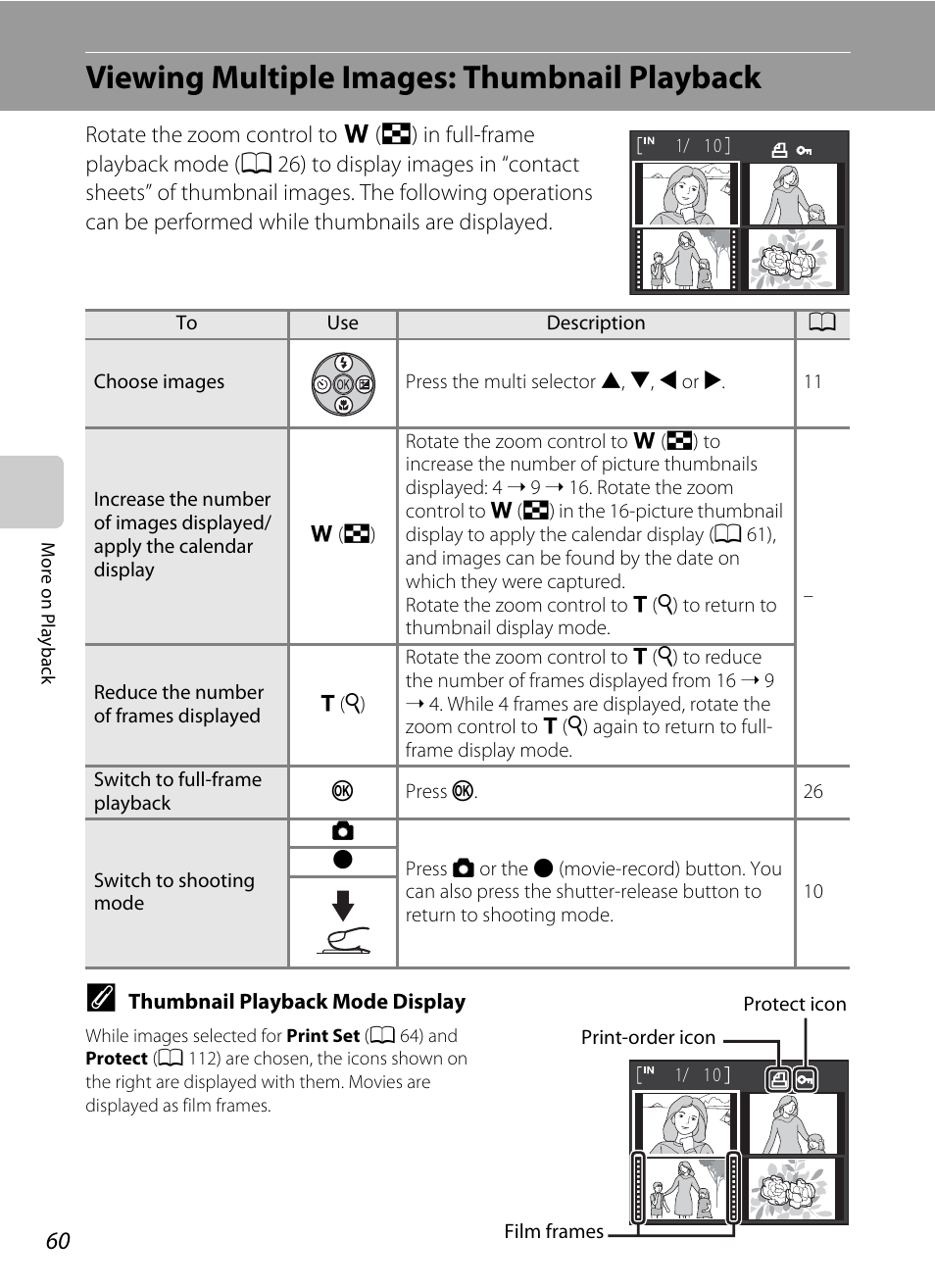 Viewing multiple images: thumbnail playback | Nikon L105 User Manual | Page 72 / 152