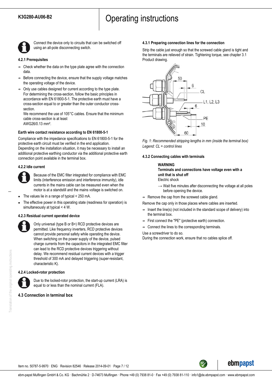 Operating instructions | ebm-papst K3G280-AU06-B2 User Manual | Page 7 / 12