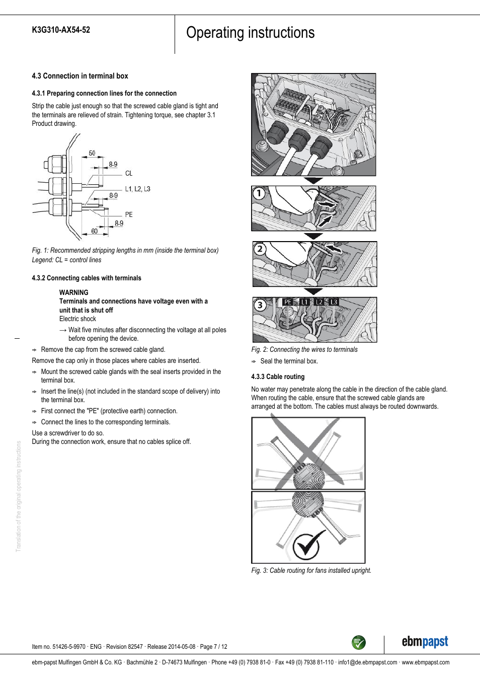 Operating instructions | ebm-papst K3G310-AX54-52 User Manual | Page 7 / 12