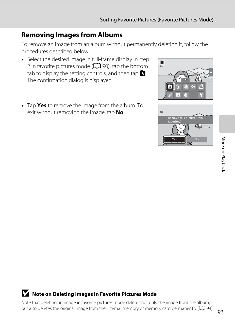 Removing images from albums, Ee “removing images from albums, A 91) | Nikon S6100 User Manual | Page 103 / 216